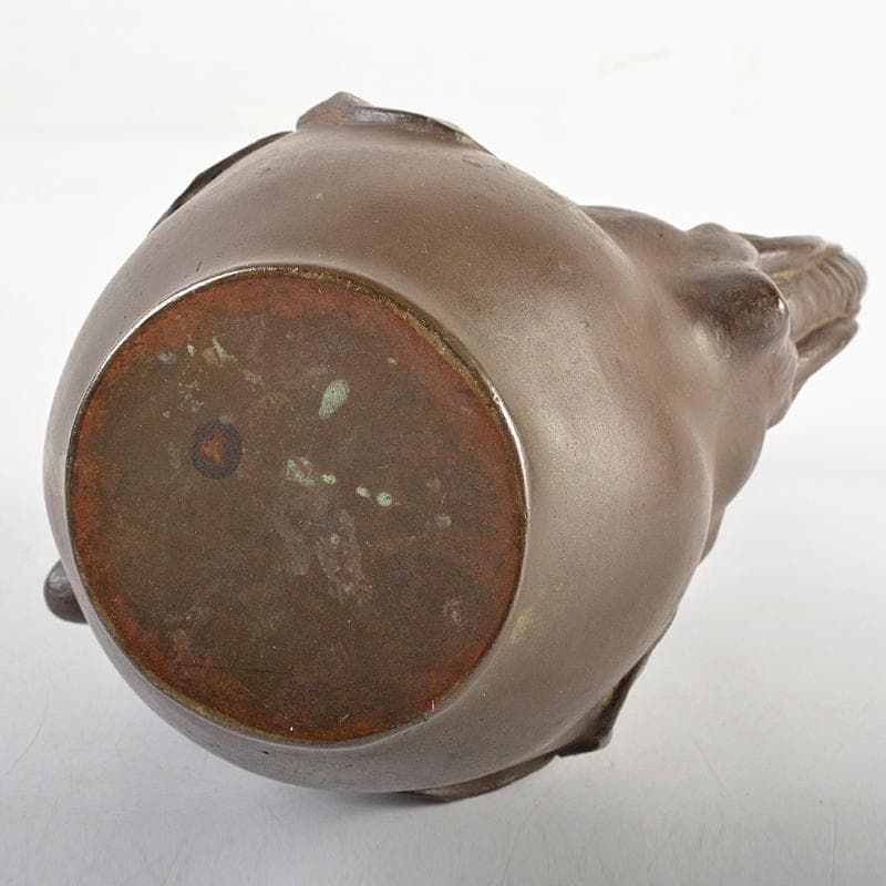 時代金工　古銅　双象瓶　一輪挿し　合わせ箱付　M　R6046