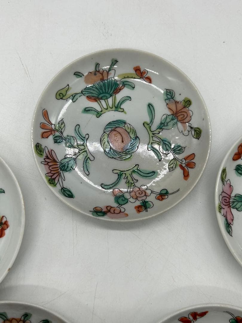 中国　清時代　粉彩花卉紋小皿5点　送料込み0412