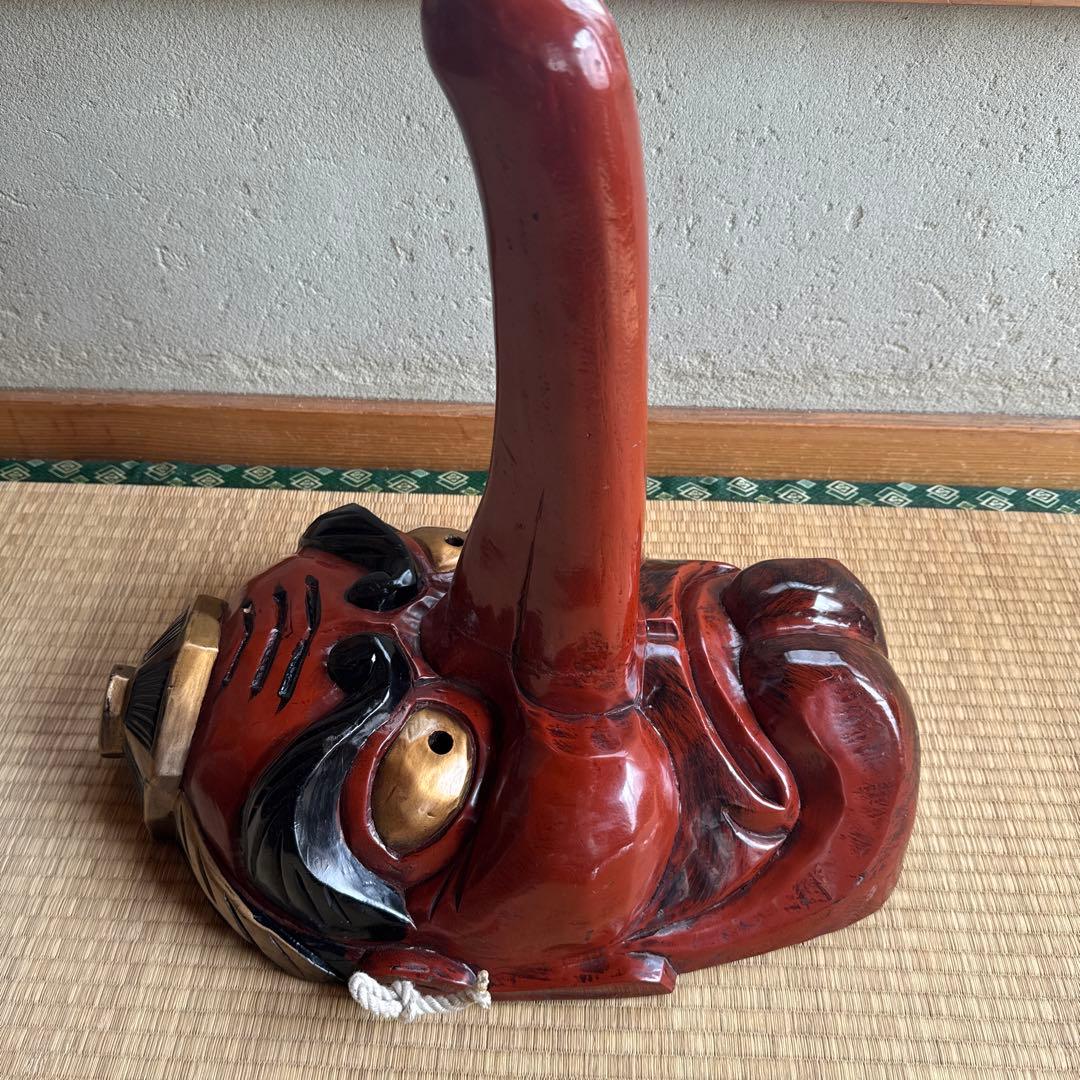 超大型　天狗お面　木彫　アンティーク　壁掛　工芸品　魔除け　縁起物　骨董　守神