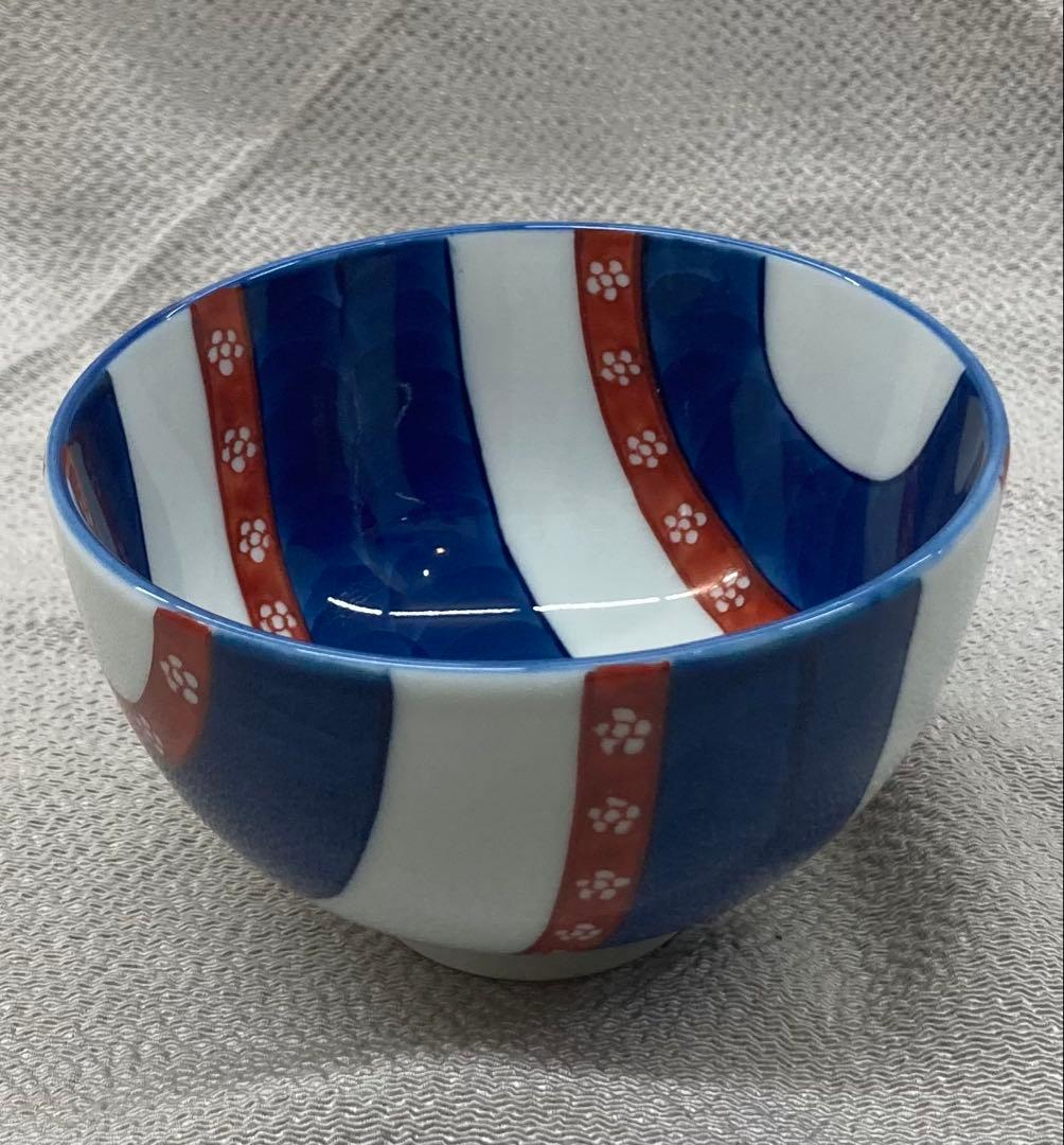 B486b「染錦梅小紋 飯碗」源右衛門作　共箱　是米木窯　古伊万里　食器