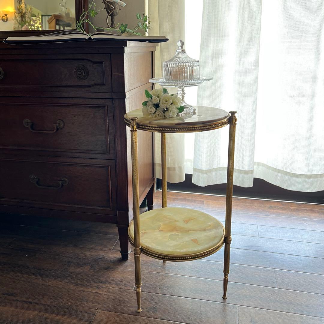 k467r118 エレガントな大理石天板のラウンドコンソール・サイドテーブル