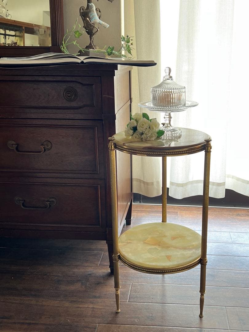 k467r118 エレガントな大理石天板のラウンドコンソール・サイドテーブル