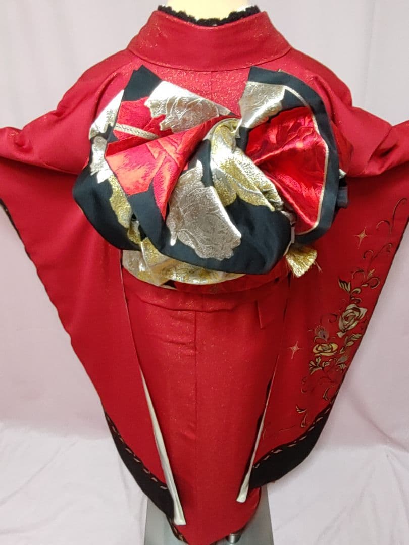 あらん　振袖　袋帯　帯揚げ　帯締め　セット　薔薇　赤　金通し