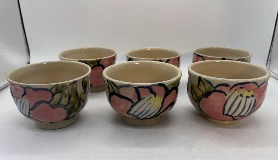 椿紋　お茶碗　数茶碗6点　茶道具　送料込み260115