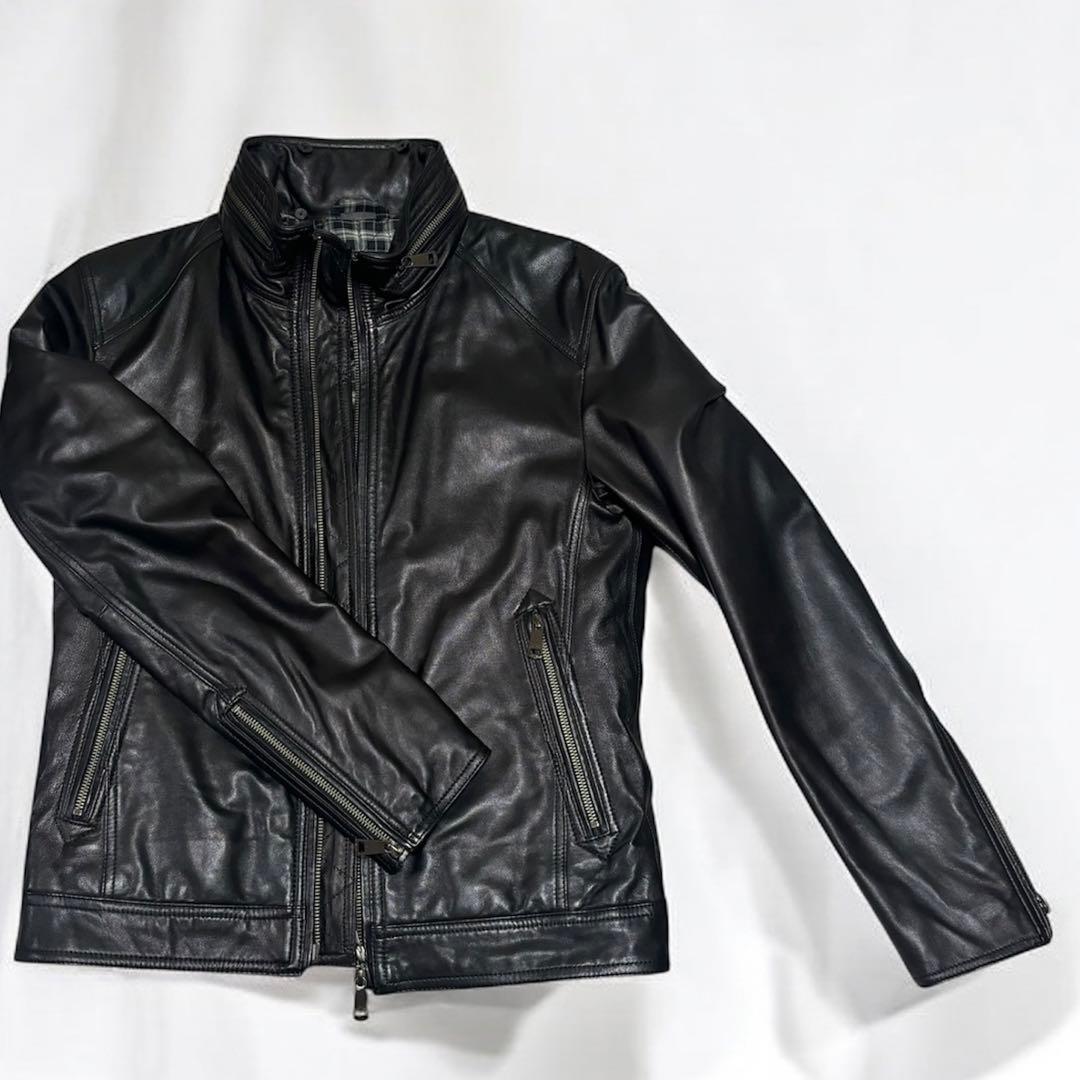 美品✨バーバリーブラックレーベル ラムレザー ライダース M ノバチェック
