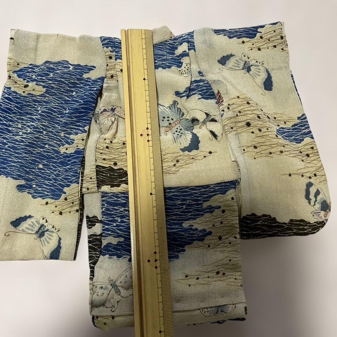 古布　江戸縮緬　人形の着物　六号　102702 青い蝶々