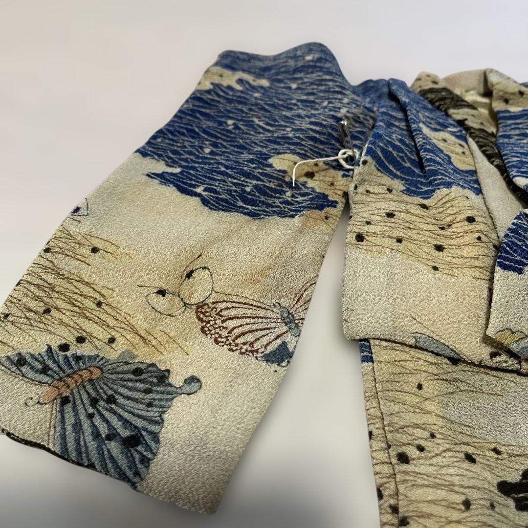 古布　江戸縮緬　人形の着物　六号　102702 青い蝶々