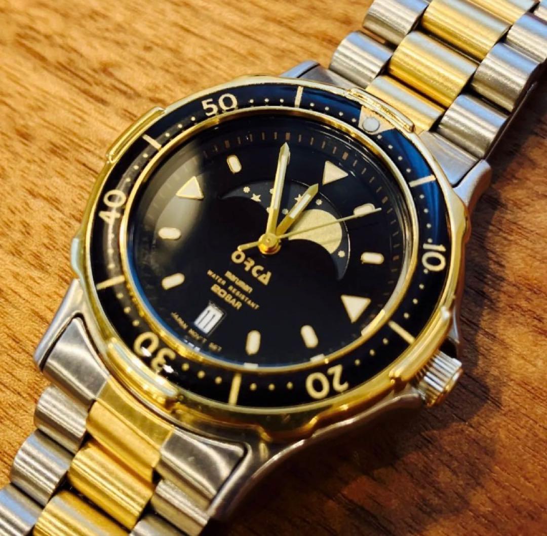 【希少】マルマン ORCA OR67 ビンテージ　ダイバー風　ムーンフェイズ