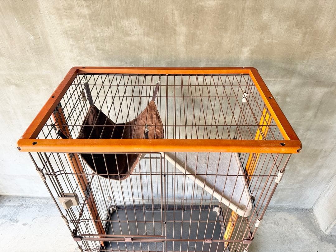 キャットケージ 2段 ハンモック付き ウッド 猫