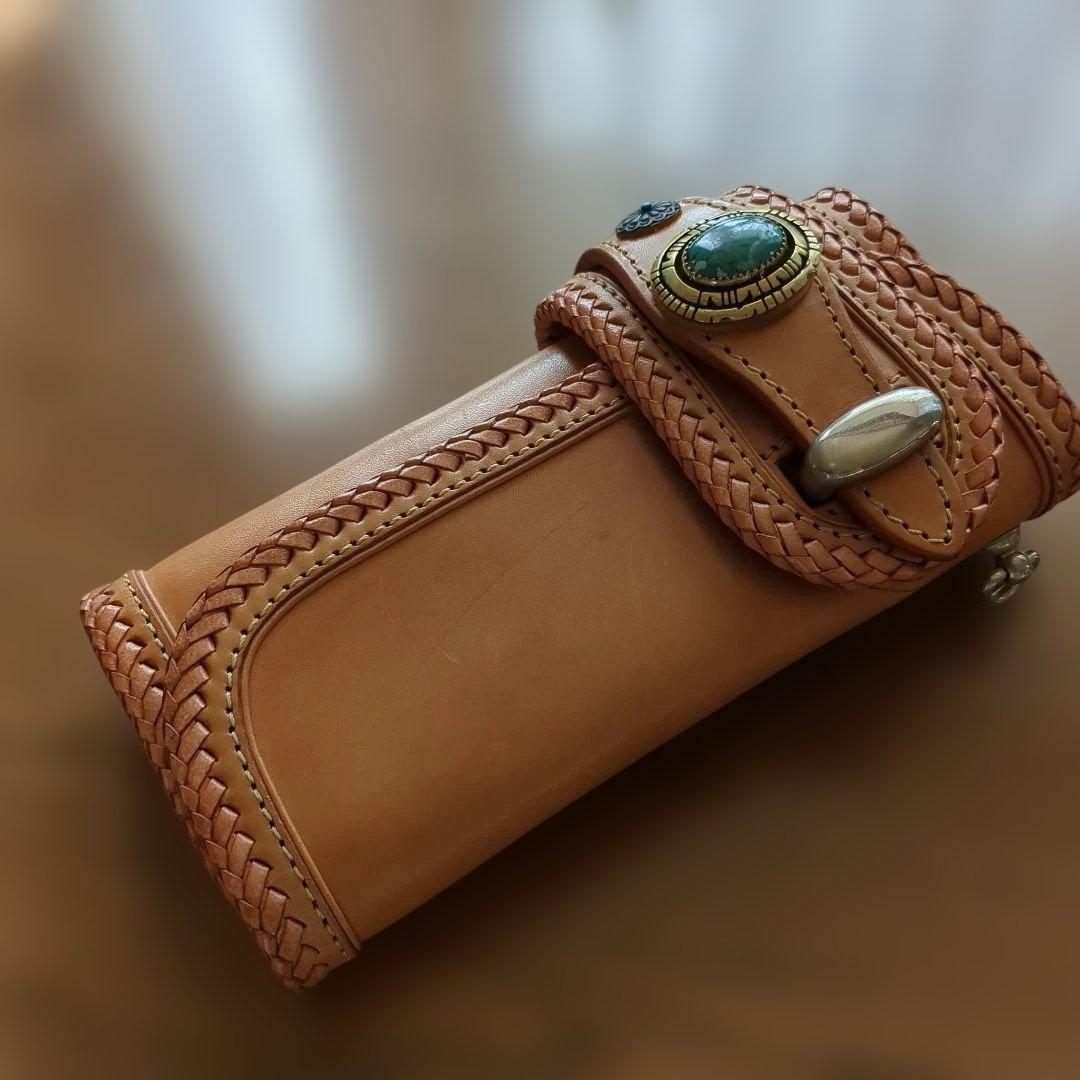 GODANEレザー編み込み長財布 ベージュ