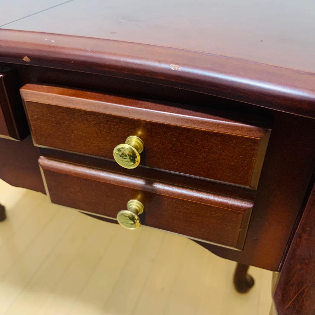 英国風 木製ドレッサー 鏡付　アンティーク 猫脚 デスク テーブル ブラウン