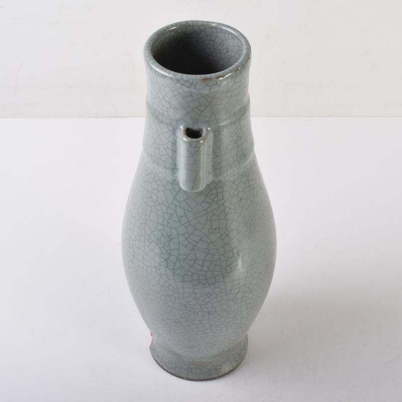 中国　南宋　官窯　青磁　金糸鉄線　貫耳双耳瓶　C　7058A