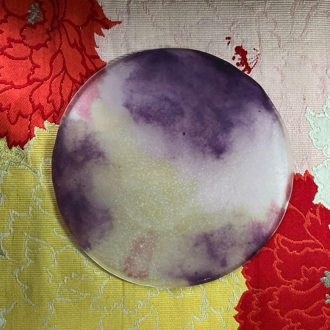 骨董　現代工芸　作家物　パート・ド・ヴェール　プレート　中皿　１客　サイン有り