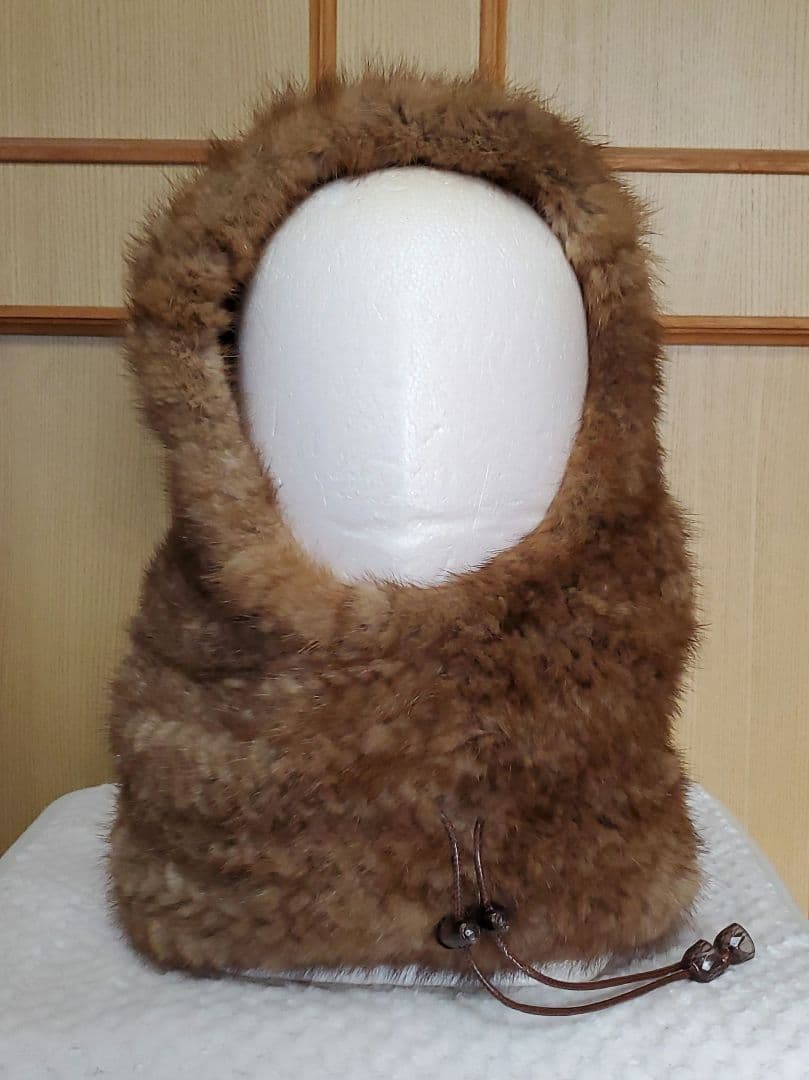 サンフラワー ミンクファー ネックウォーマー スヌード ブラウン