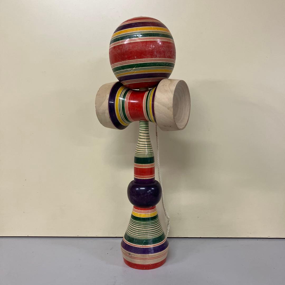 E-4 昭和レトロ 木製 特大 巨大 けん玉 レインボーカラー おもちゃ 古道具