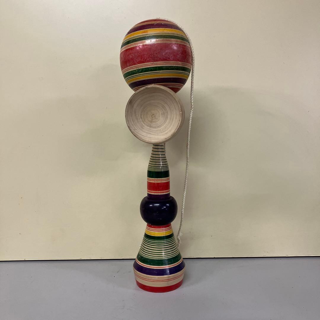 E-4 昭和レトロ 木製 特大 巨大 けん玉 レインボーカラー おもちゃ 古道具