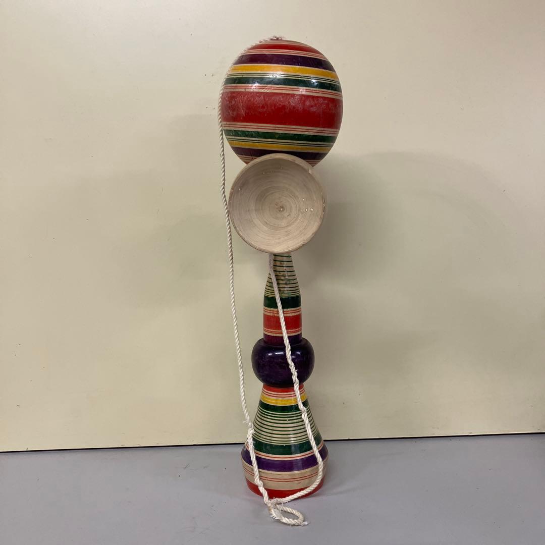 E-4 昭和レトロ 木製 特大 巨大 けん玉 レインボーカラー おもちゃ 古道具