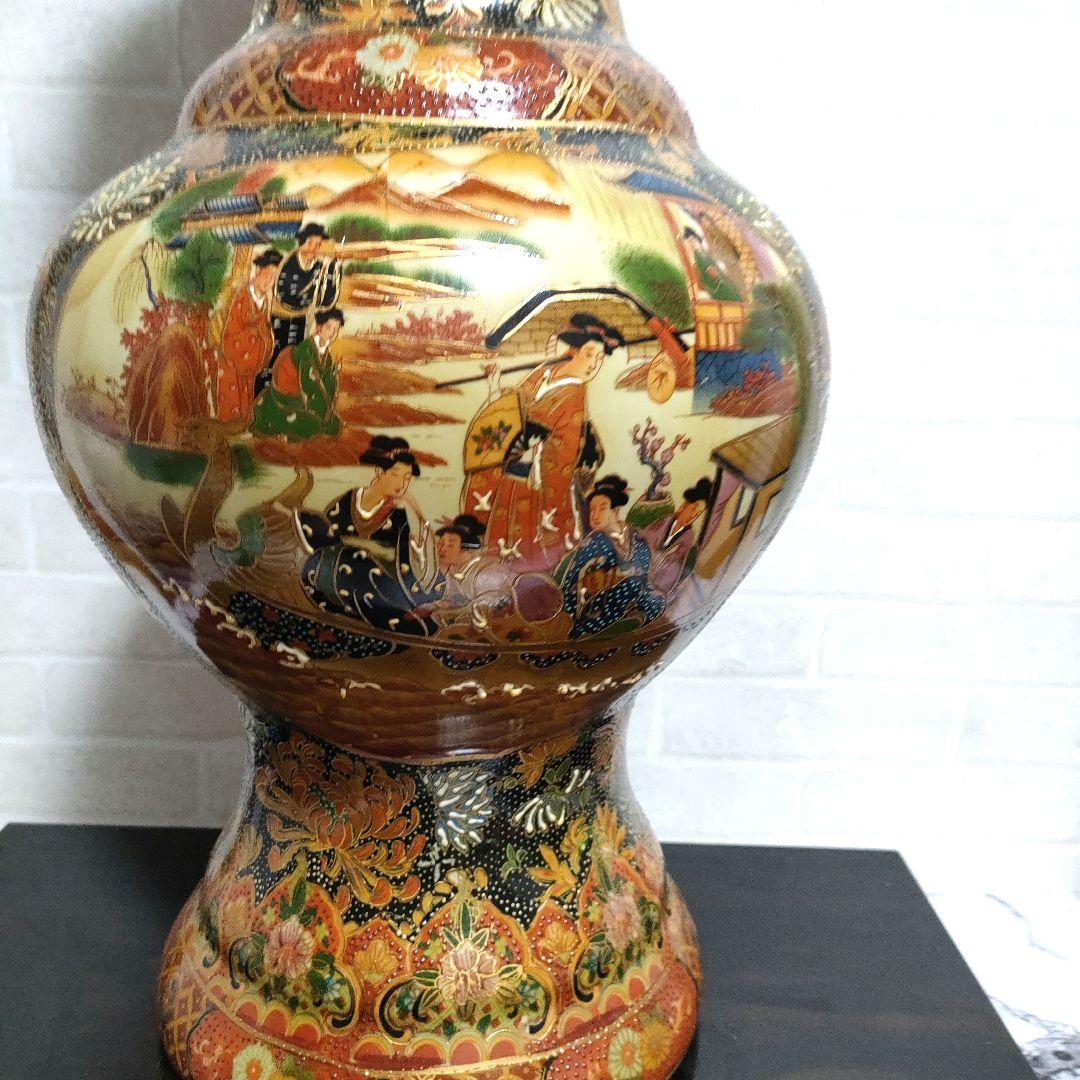 中国美術 大型飾り壺 大花瓶 金彩 美人画 屋形船 豪華爛漫 60cmサイズ