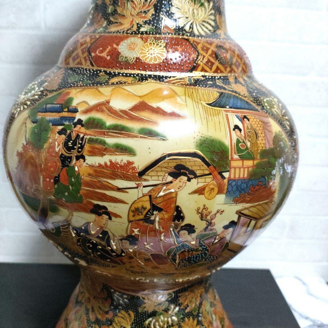 中国美術 大型飾り壺 大花瓶 金彩 美人画 屋形船 豪華爛漫 60cmサイズ