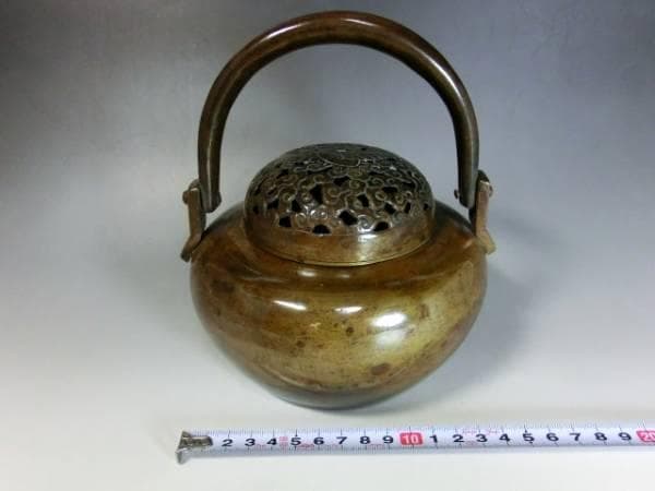 手炉■古銅 鶴透かし火屋 手焙り 中国古玩 香炉 時代物 骨董■