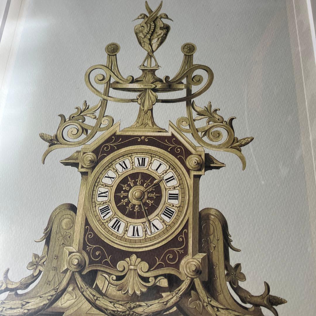 アンティーク振り子時計　リトグラフ　大きな額