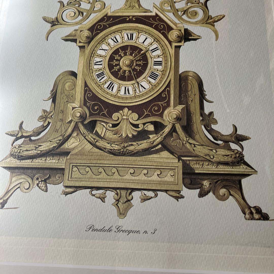 アンティーク振り子時計　リトグラフ　大きな額