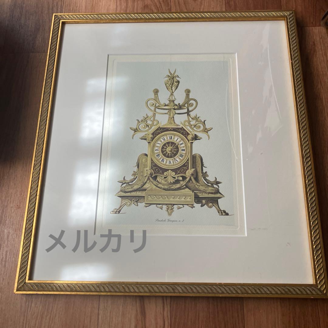 アンティーク振り子時計　リトグラフ　大きな額