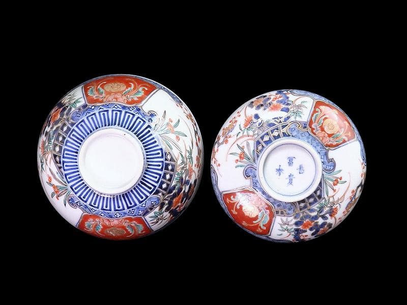 古伊万里　金襴手　四君子に兎の図　大振蓋茶碗　D837AS-CXb