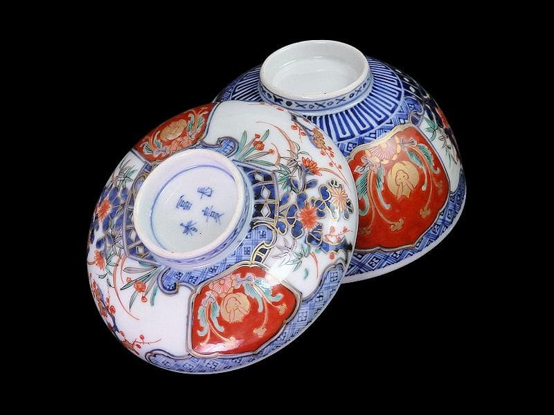 古伊万里　金襴手　四君子に兎の図　大振蓋茶碗　D837AS-CXb