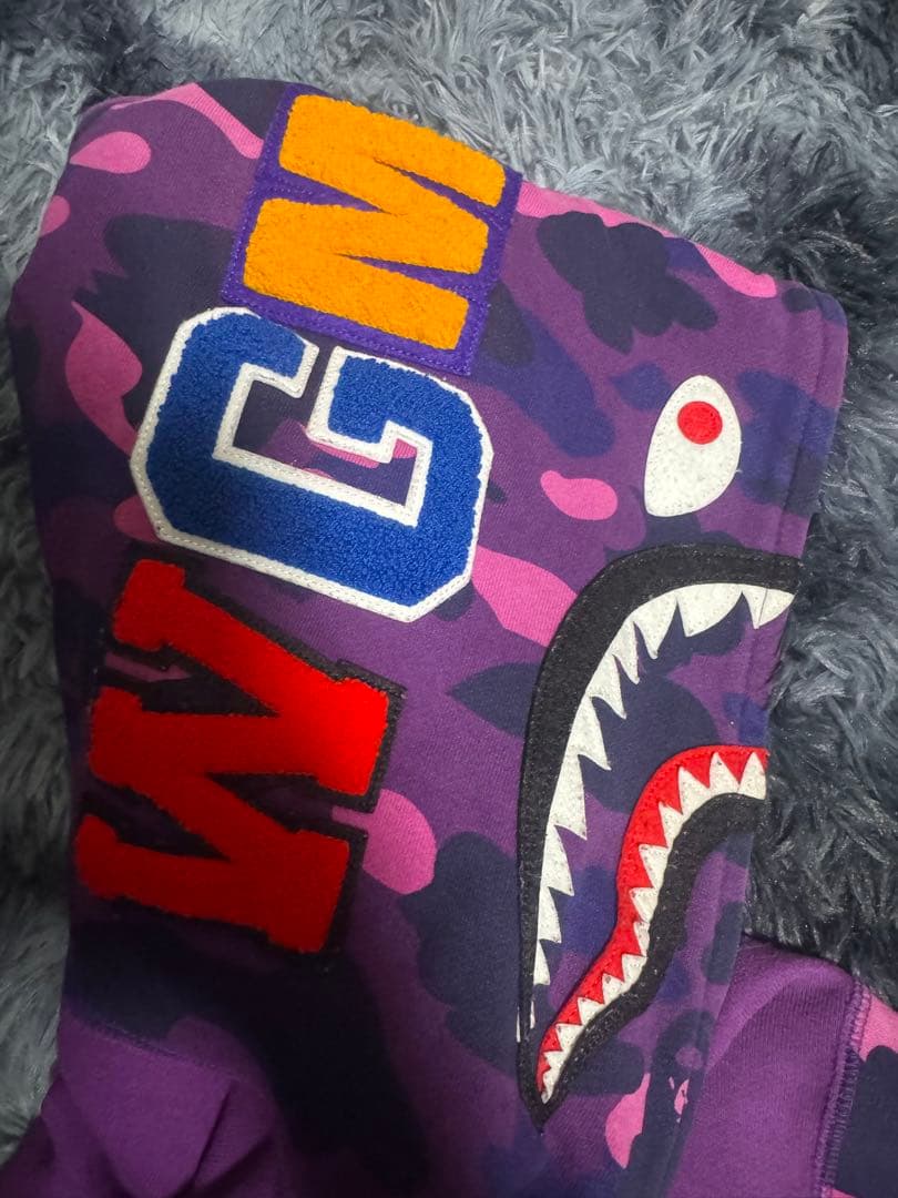 90S BAPE シャークフード パーカー 紫