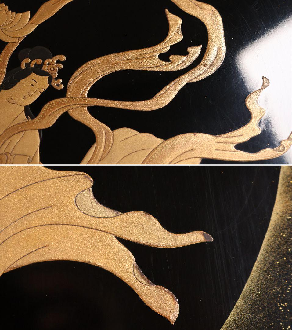 時代 飛天女蒔絵 饅頭箱 菓子箱 黒塗 木製 漆器 加賀 金沢 明治【MA824