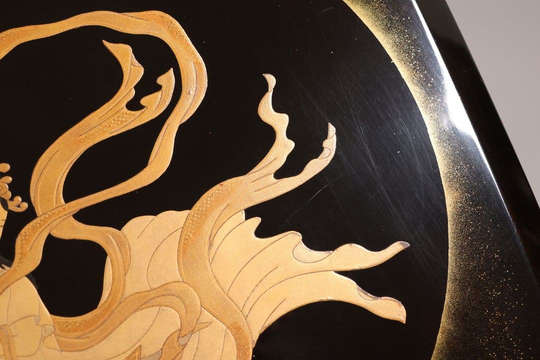 時代 飛天女蒔絵 饅頭箱 菓子箱 黒塗 木製 漆器 加賀 金沢 明治【MA824