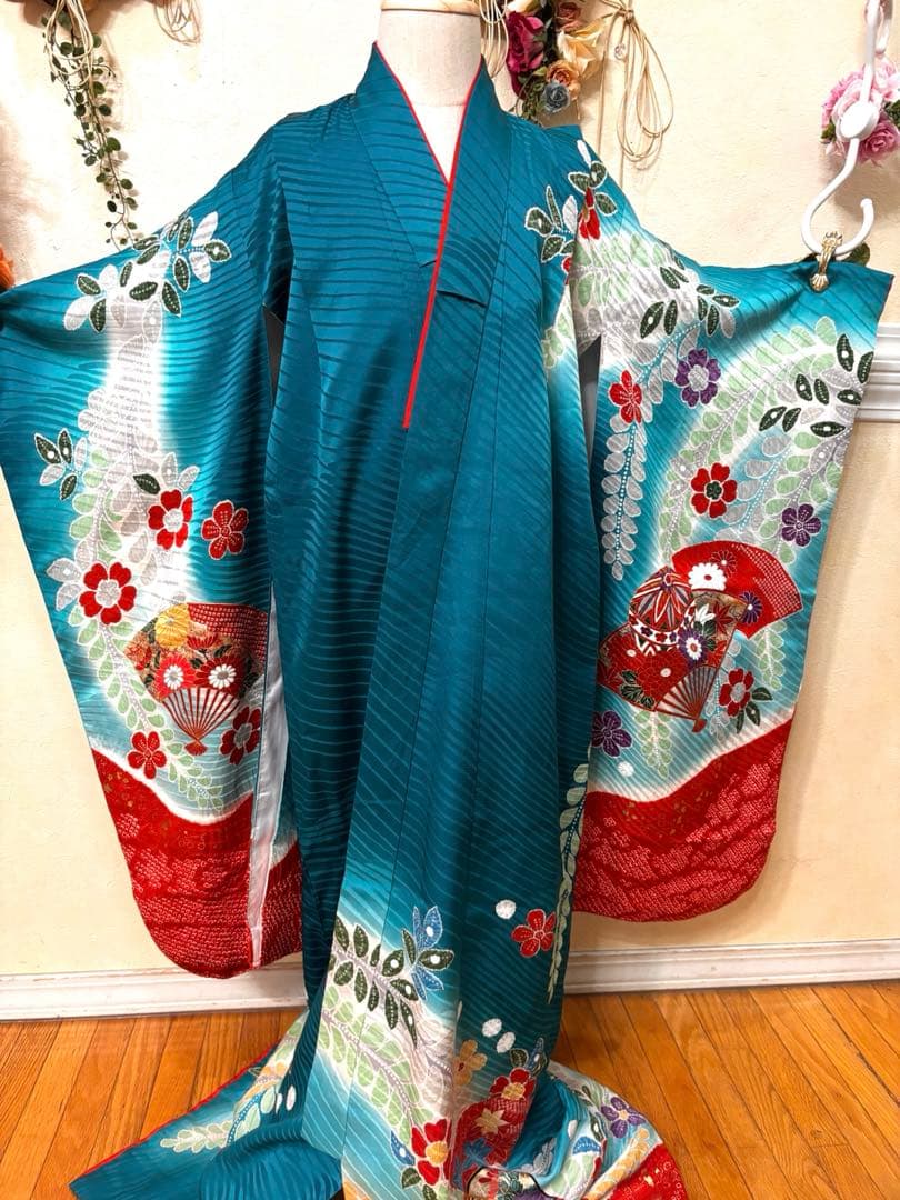 七五三七歳‼正絹豪華辻ヶ花風絢爛❤️手毬扇金彩金箔絞り煌びやか際立つ完全フルセット