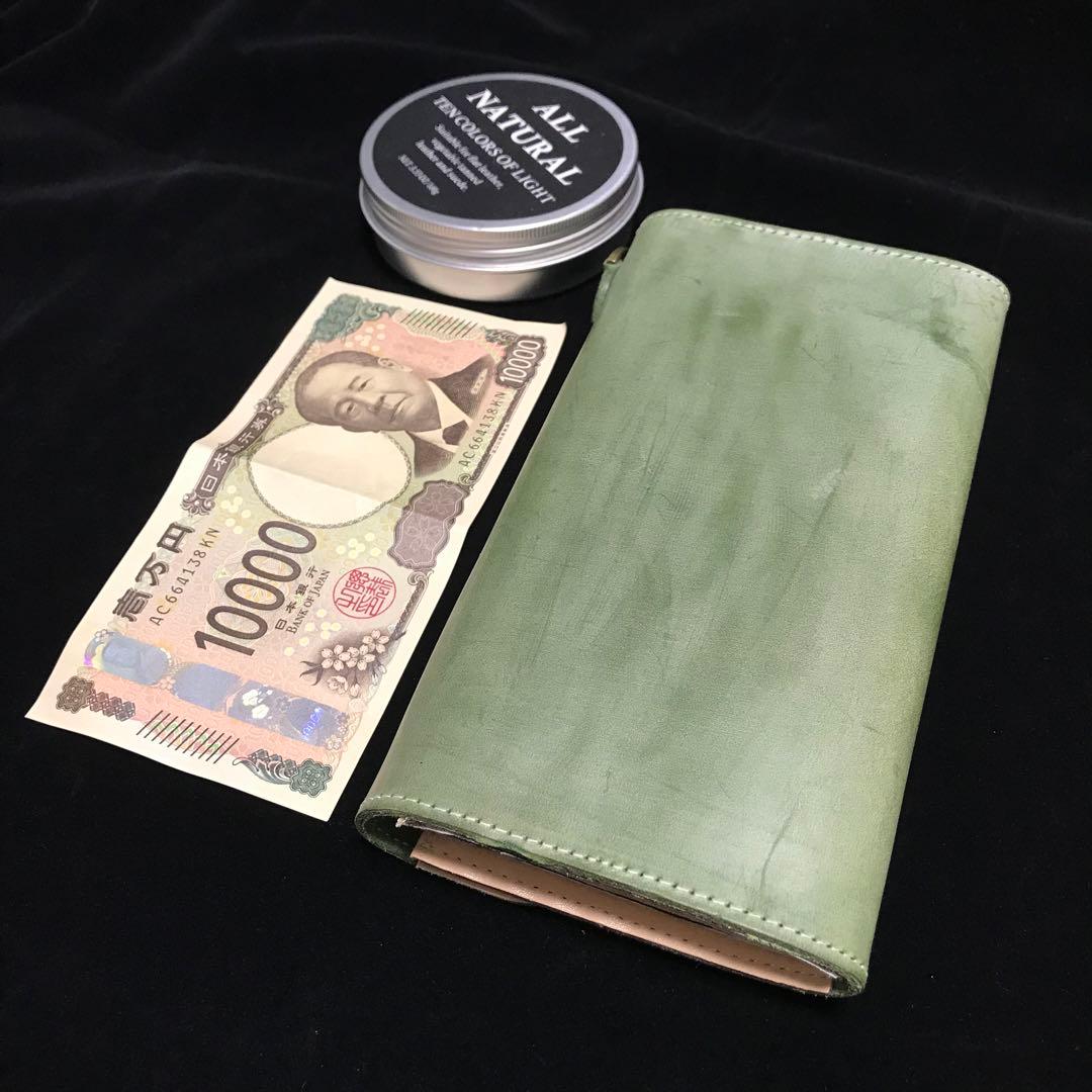 ハ*ラ様 緑長財布 本革 ブライドルレザー メンズ ヌメ革　ロングウォレット　レ