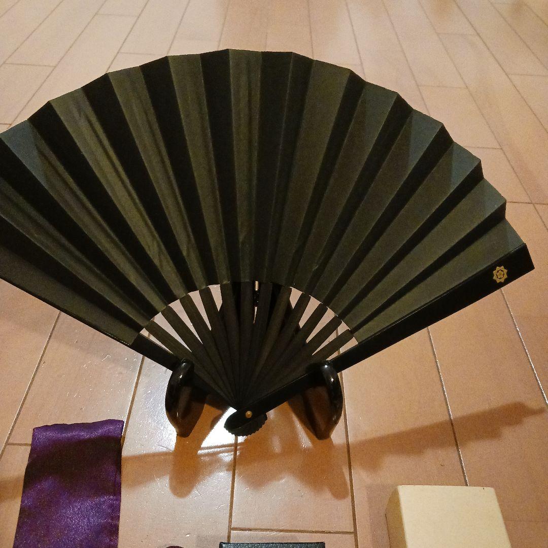 ★鉄扇 八寸 黒 坂本龍馬 家紋入 扇子 護身用 アンティーク 武具 武士★