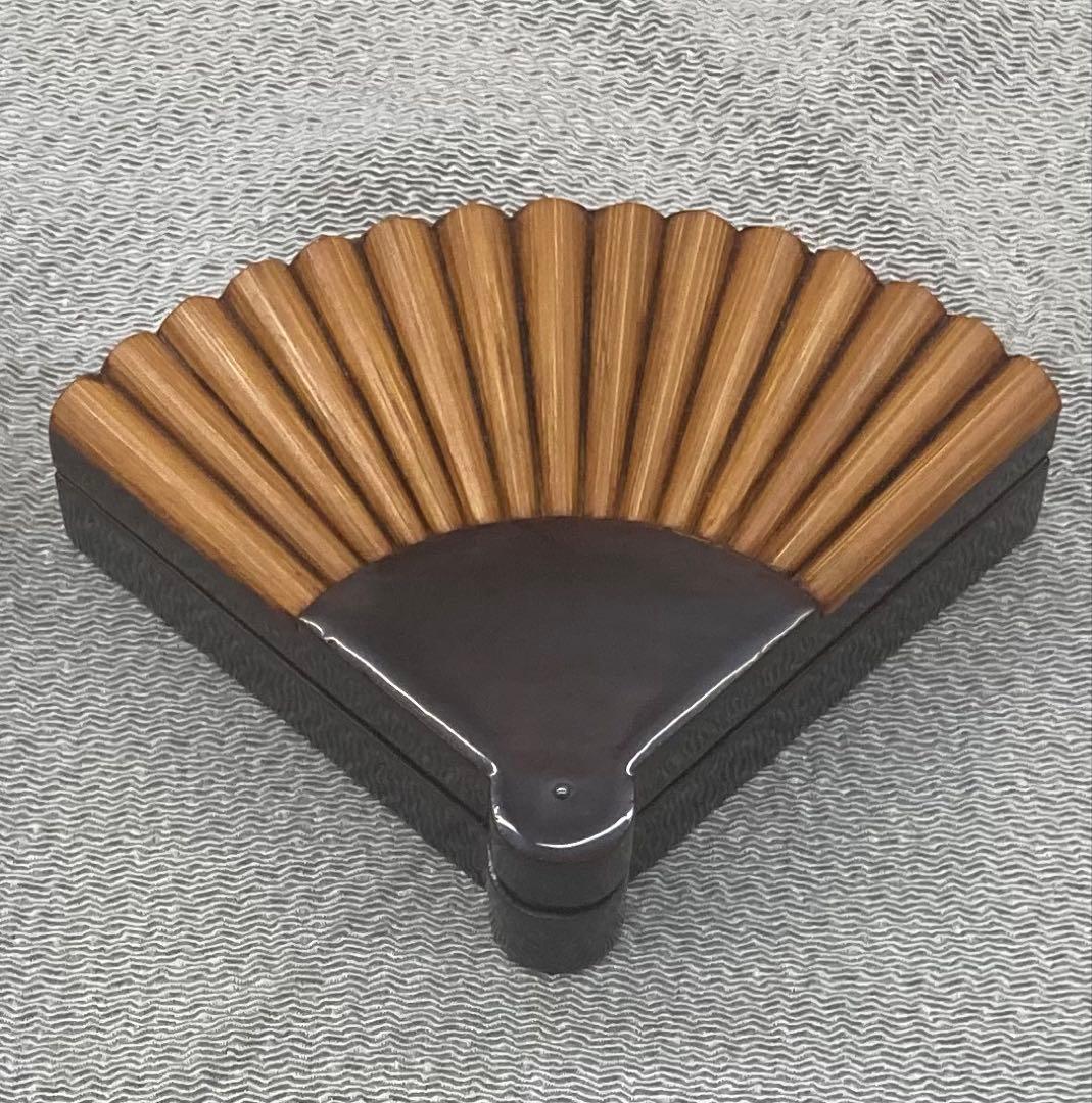 B435b「而妙斎好 竹張扇面香合」鈴木光入作　共箱　平安　香道具　茶道具