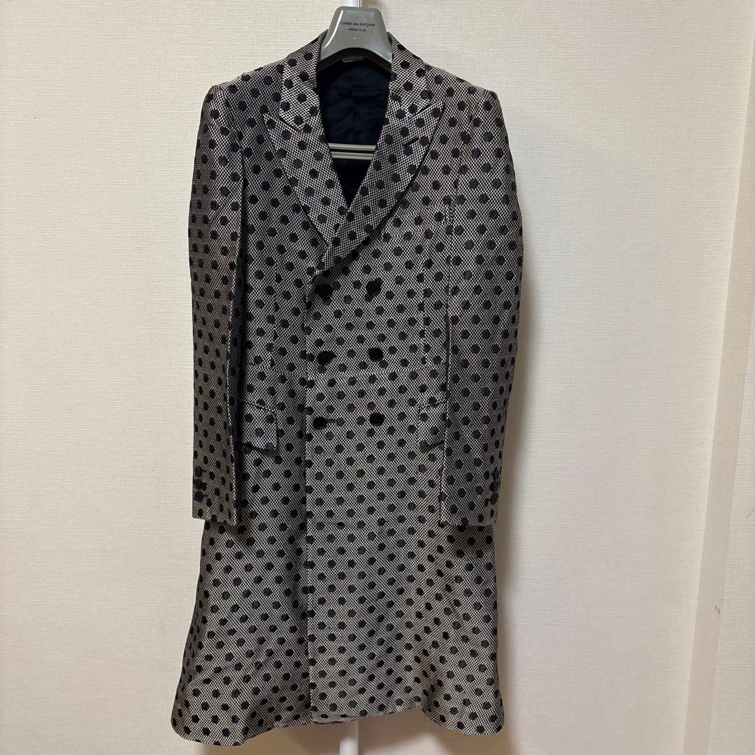 コムデギャルソンオムプリュス　ドット柄 ダブルボタン ロングコート
