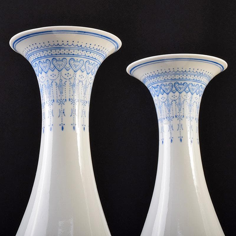 中国　中国景徳鎮製款　薄胎　粉彩　漢詩花鳥文瓶　一對　D　R7797B