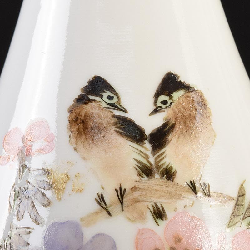 中国　中国景徳鎮製款　薄胎　粉彩　漢詩花鳥文瓶　一對　D　R7797B