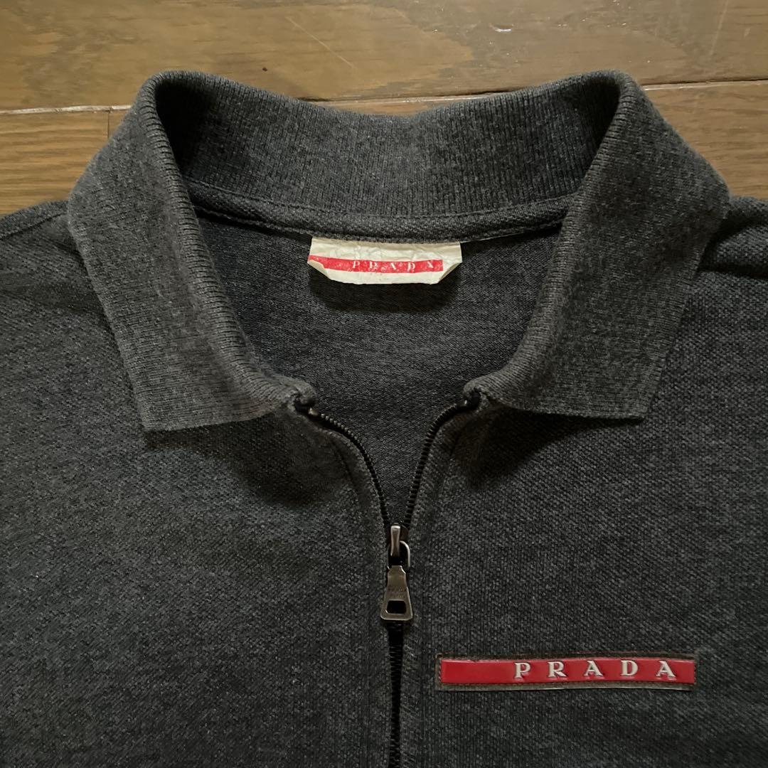 PRADA ダークグレー長袖ジップアップポロシャツ