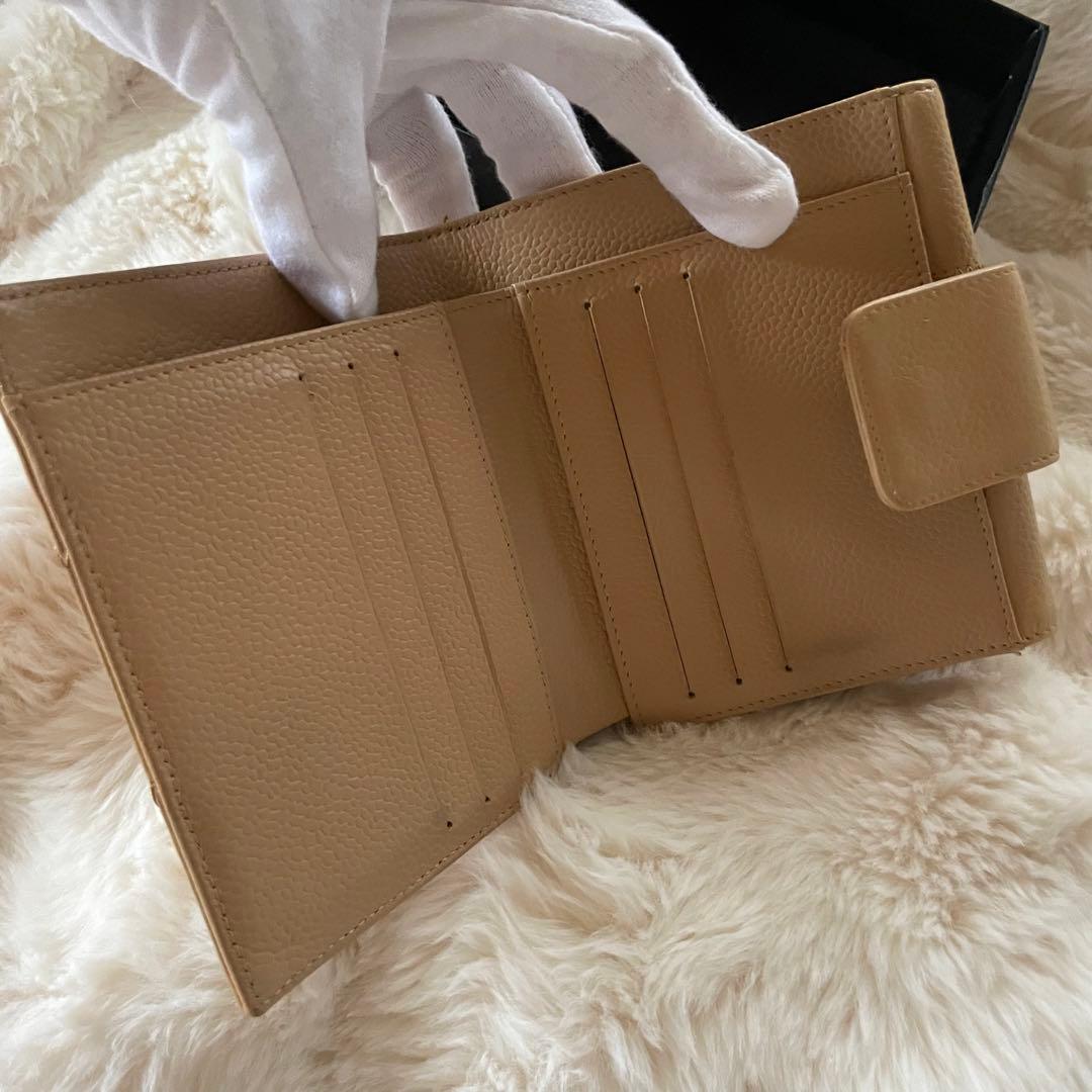 美品 CHANEL シャネル キャビアスキン 財布 ベージュ 正規