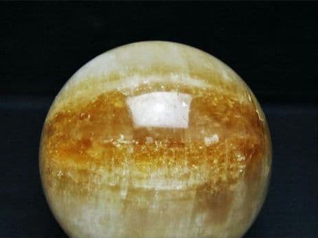 ハニーカルサイト　丸玉　スフィア　約1.4Kg　木製台座付き　③