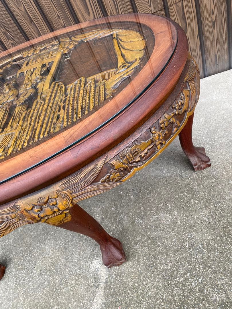 ローテーブル　センター テーブル　木彫り　彫刻　応接　中国　美術　工芸品