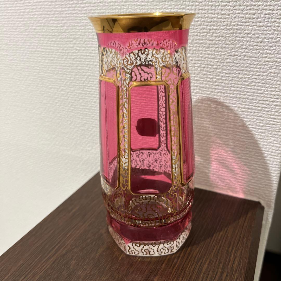 Bohemia ボヘミアガラス 金彩 レリーフ フラワーベース