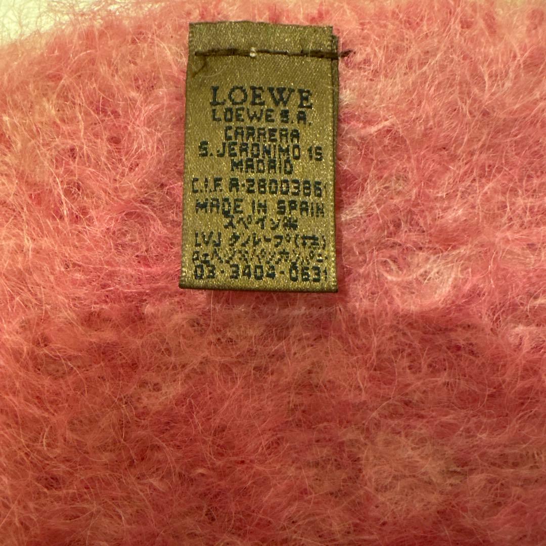 LOEWE ロエベ　ピンク モヘア　ウールマフラー　フリンジ