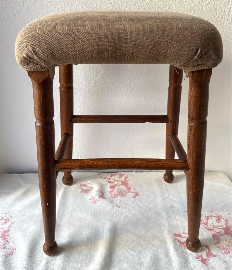 【お値下げ】アンティーク布張りスツール　アンティークスツール　古道具　フランス