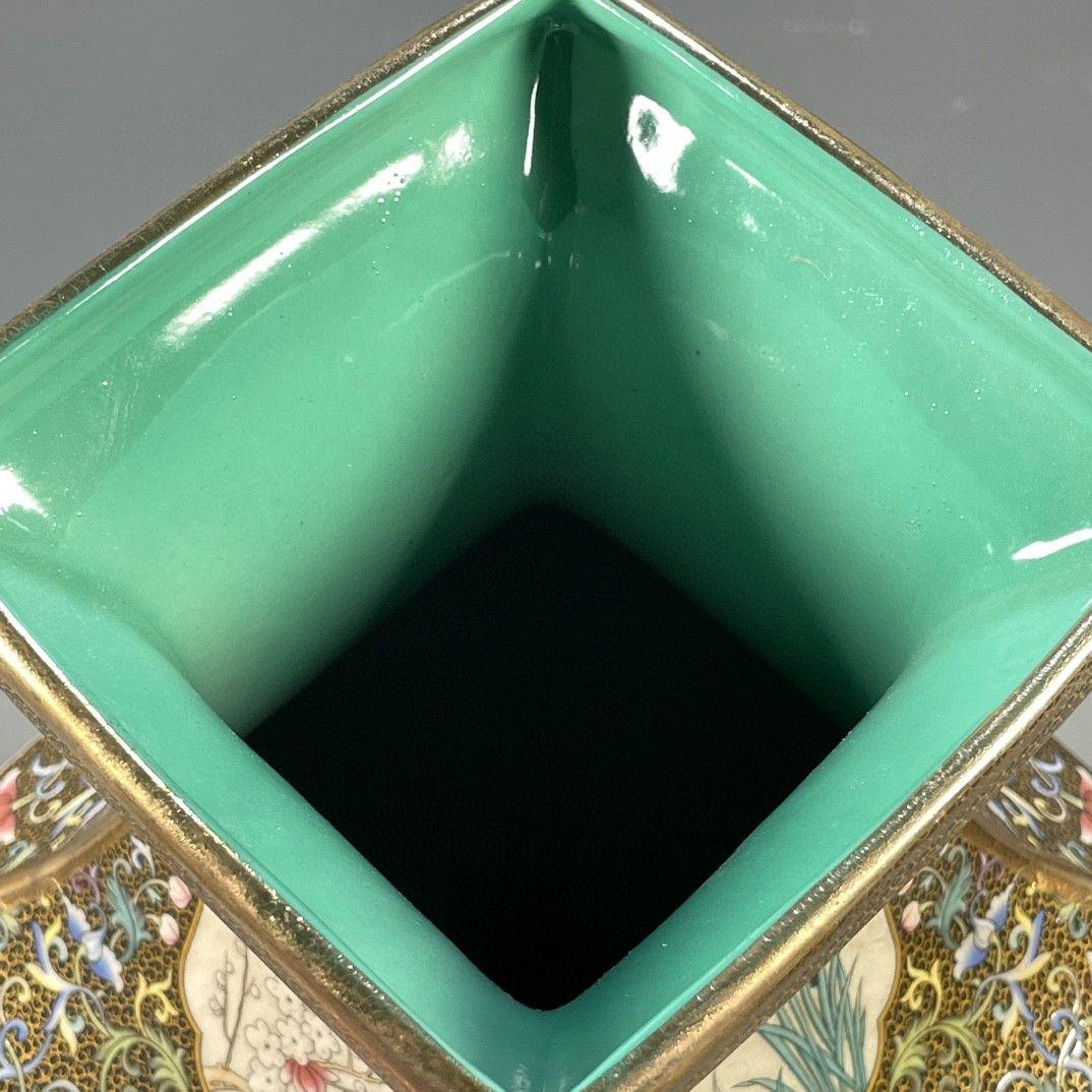 清乾隆琺瑯彩花鳥図紋四方賞瓶 景徳鎮 陶磁器 装飾品 工芸品 美術品 置物