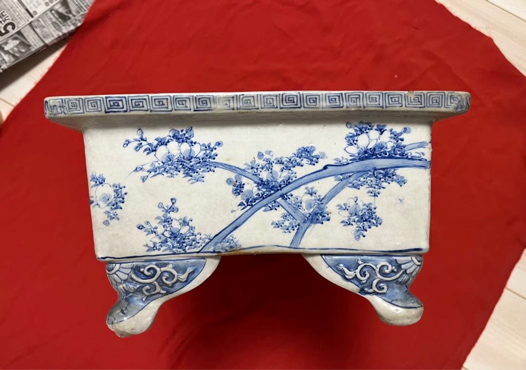 染付鉢　盆栽鉢　長方水盤 幅約53.6cm