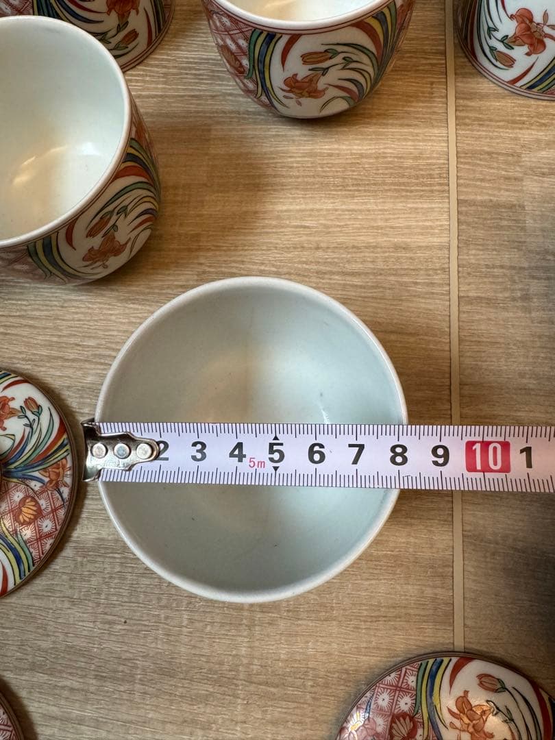 1501 九谷焼　錦絵文　蒸茶碗　10客