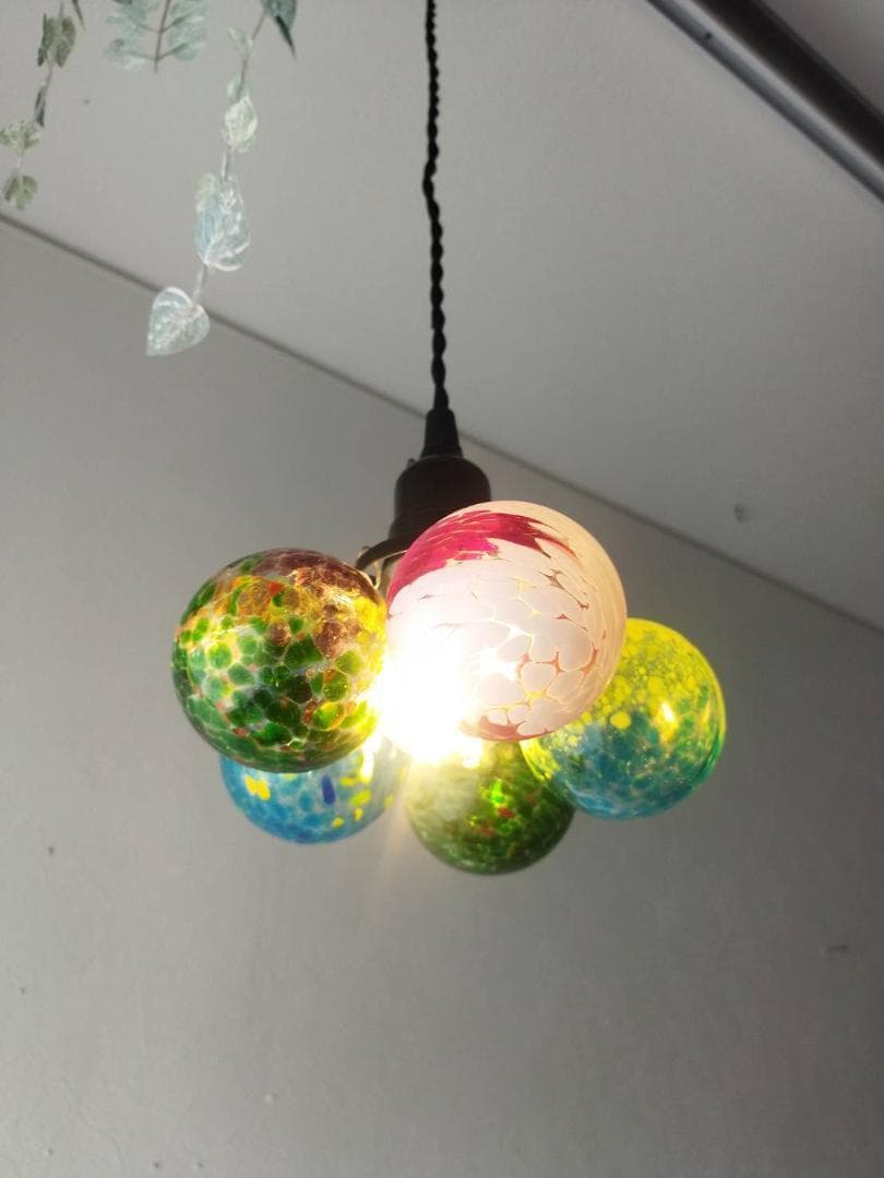 昭和レトロなガラスペンダントライトカラフルボールバブルアンティーク風アジアン
